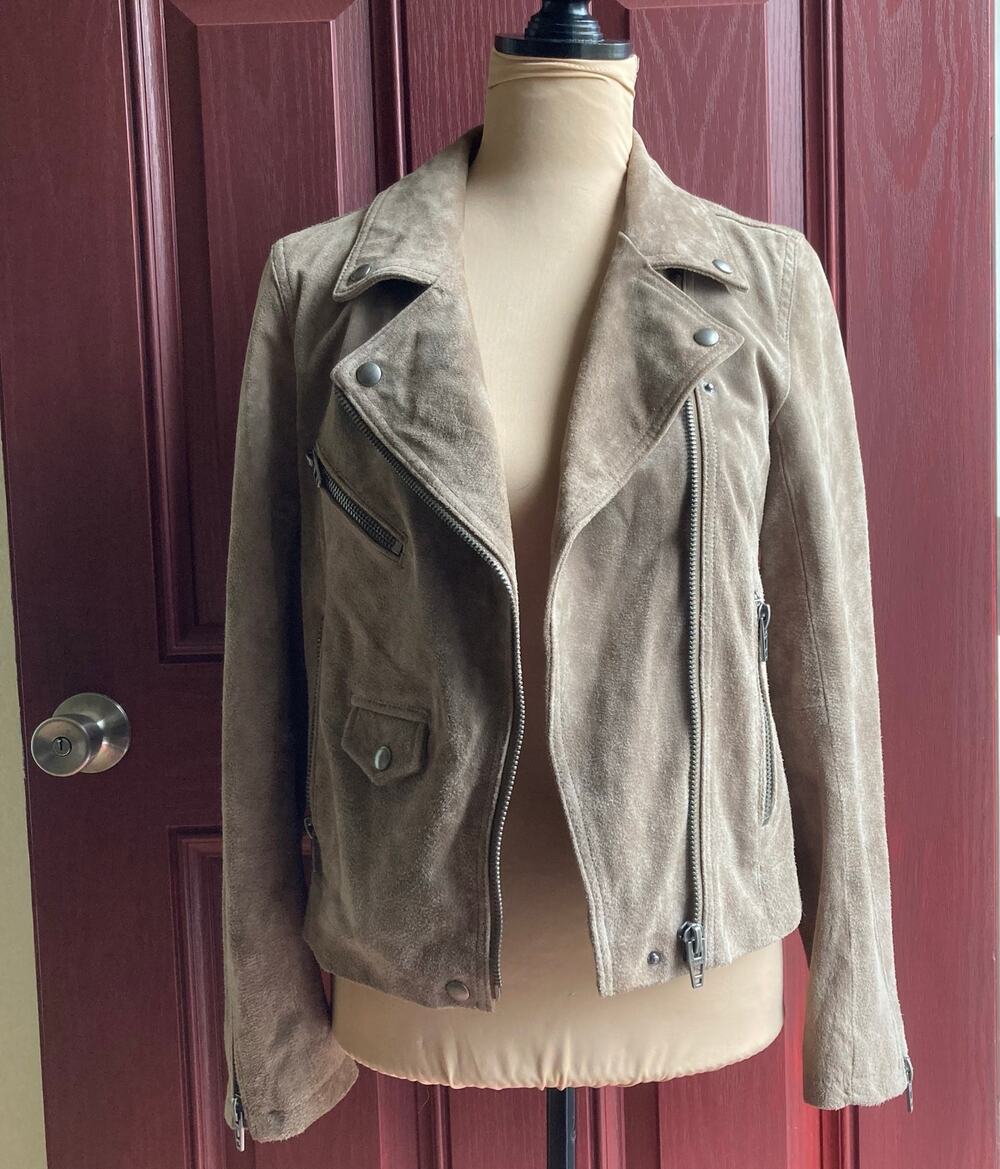 BlankNYC Suede Leather Moto Biker Jacket S Tan Taupe Lined Americana Western